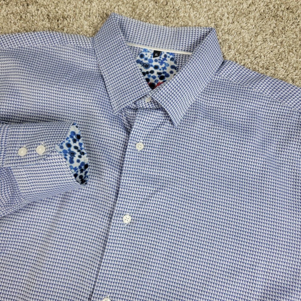 Visconti Black Mens XL Blue‎ White Geometric Button Down Long Sleeve